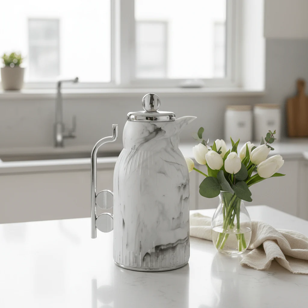 White & Grey Marble Elegance Vacuum Flask 1 Litre - Image 2