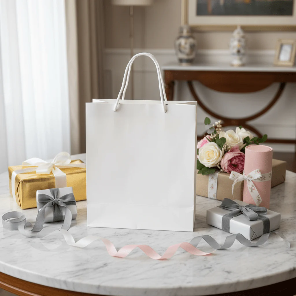 White Paper Gift Bag with Rope Handles | Elegant Luxury Packaging for Gifting | 32×25cm | - Image 2