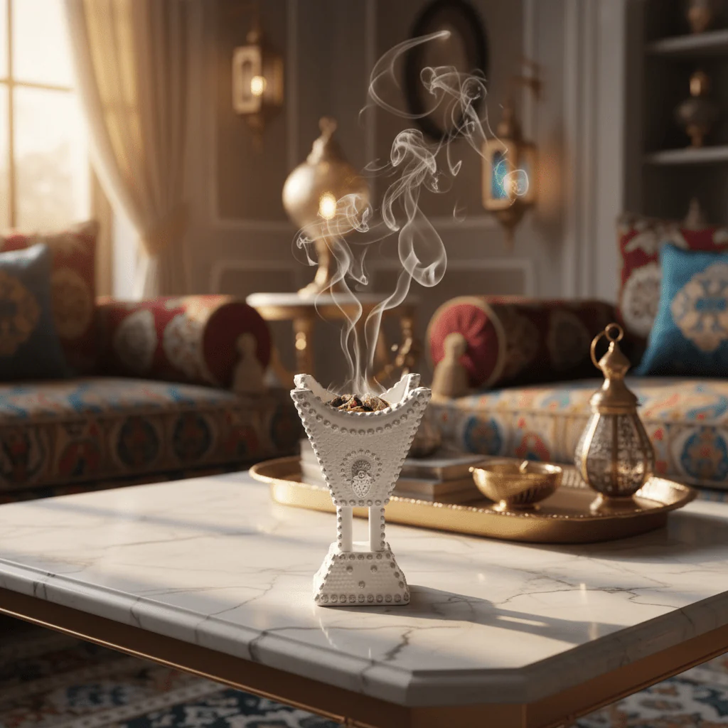 White & Silver Chalk Incense Burner | Arabic Majlis Bakhoor Holder | 13×8 cm - Image 2