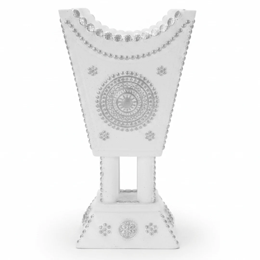 White & Silver Chalk Incense Burner | Ornate Mandala Design | 16×7cm