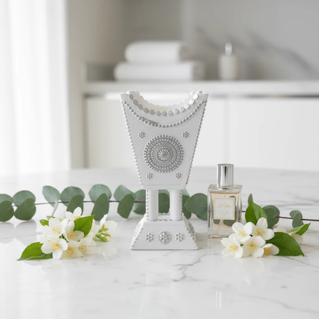 White & Silver Chalk Incense Burner | Ornate Mandala Design | 16×7cm - Image 4