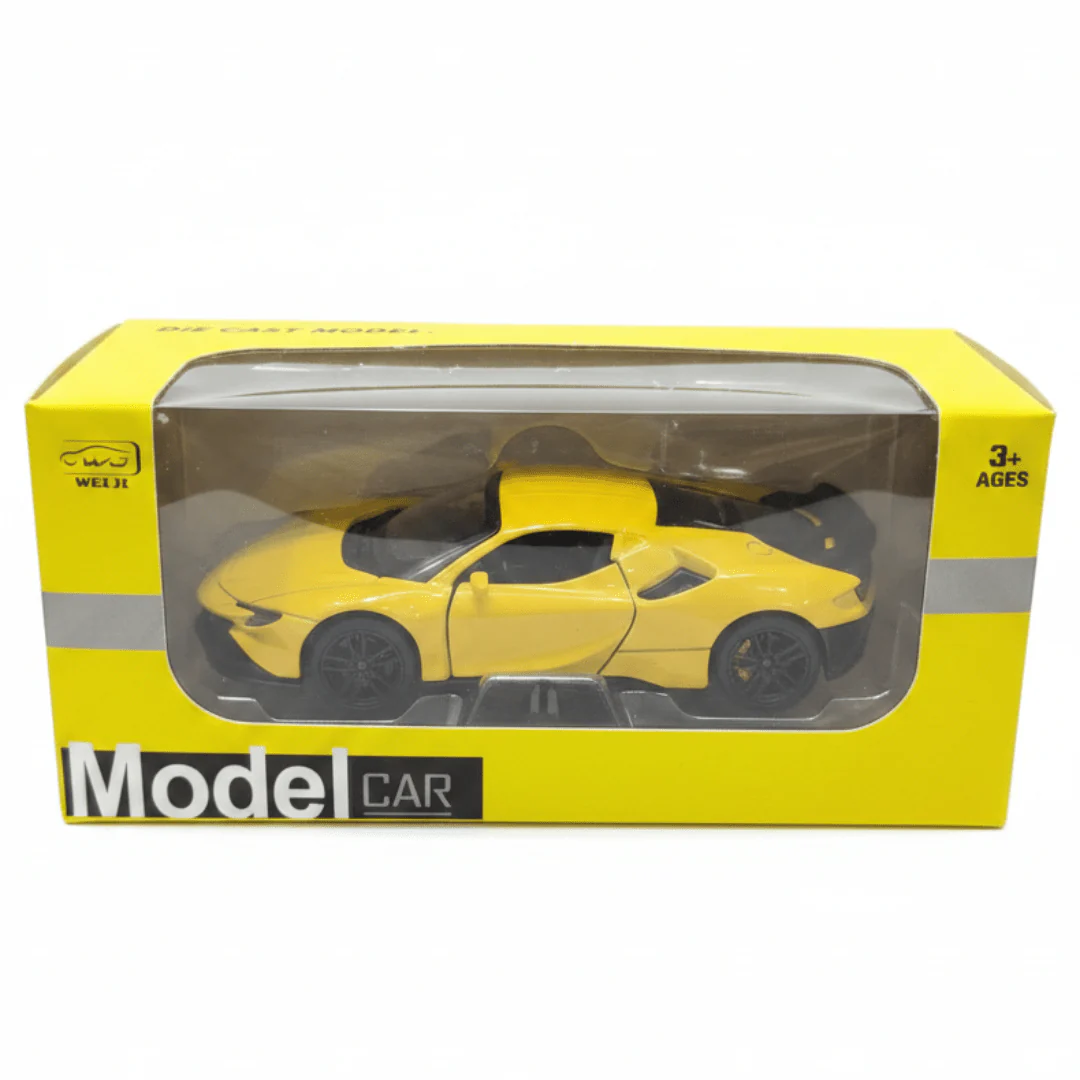 WJ Die-Cast Model Car 1:36 Scale – Yellow Sports Car (Ages 3+)