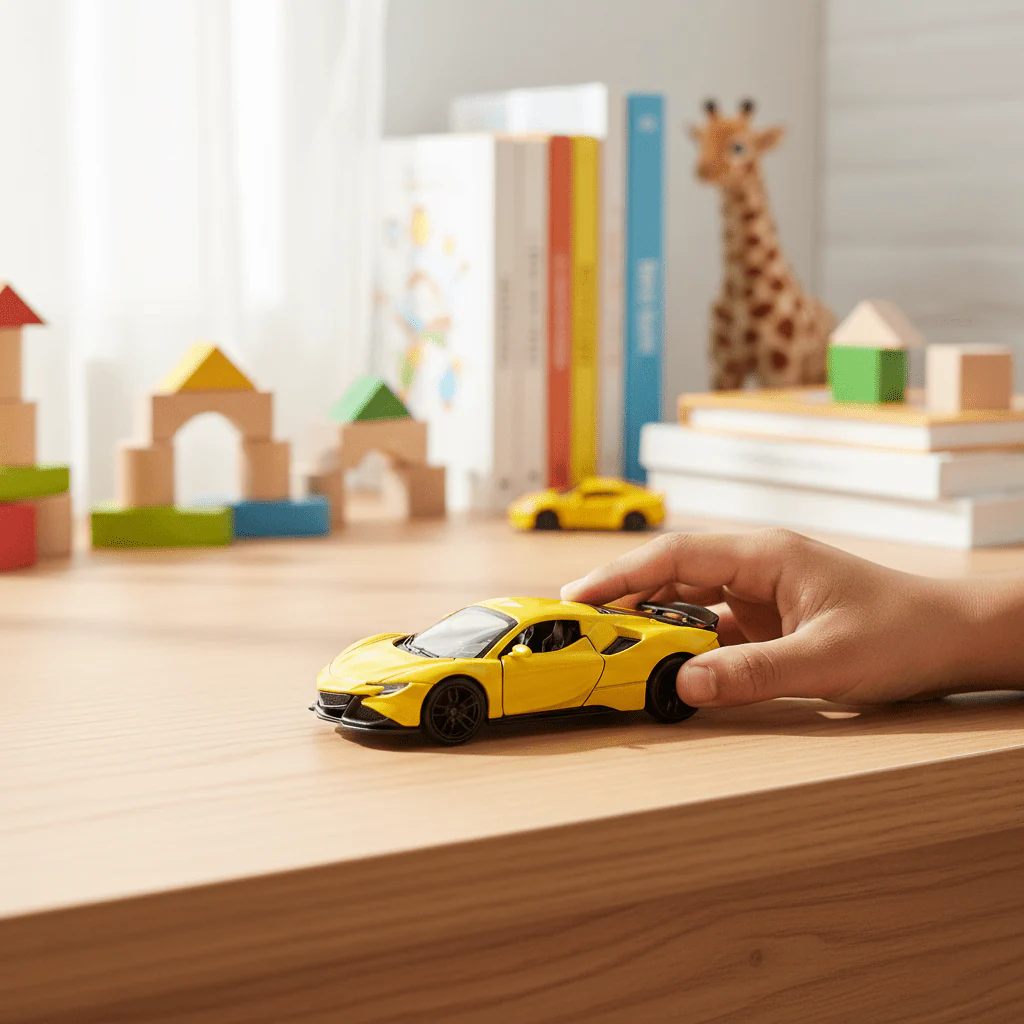 WJ Die-Cast Model Car 1:36 Scale – Yellow Sports Car (Ages 3+) - Image 2