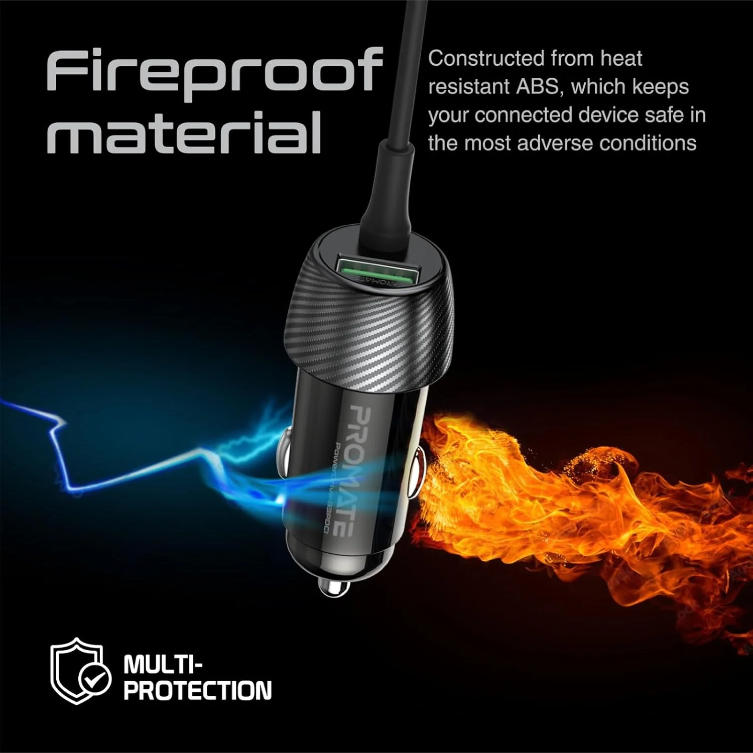 Promate Car Charger with Cable, Universal 33W Power Delivery DC Charger with Built-In 2-in-1 Splitter USB-C, Lightning Charging Coiled Cable and QC 3.0 USB Port for iPhone 17, Andriod PowerDrive-33DCI - Image 6
