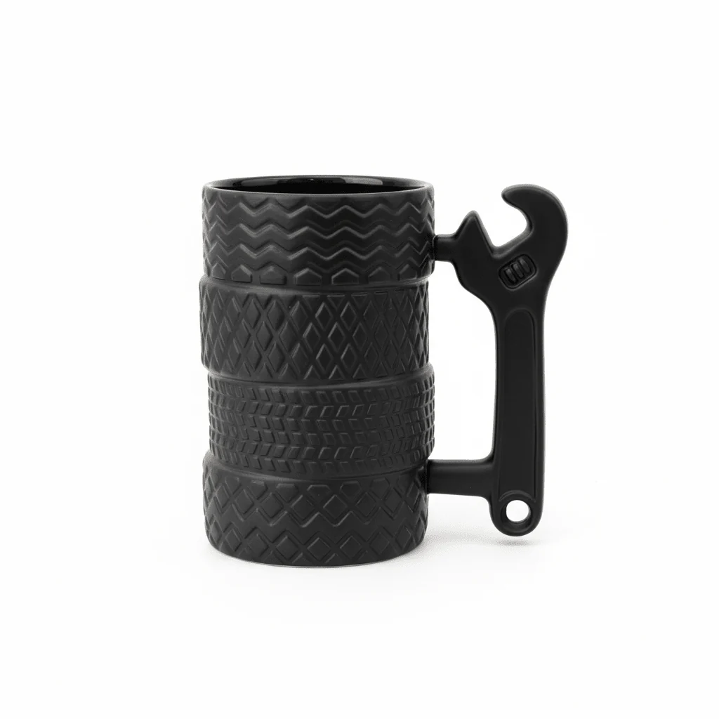 AKDC Tire & Wrench Ceramic Coffee Mug 400ml | Matte Black | Novelty Gift for Car Lovers & Mechanics