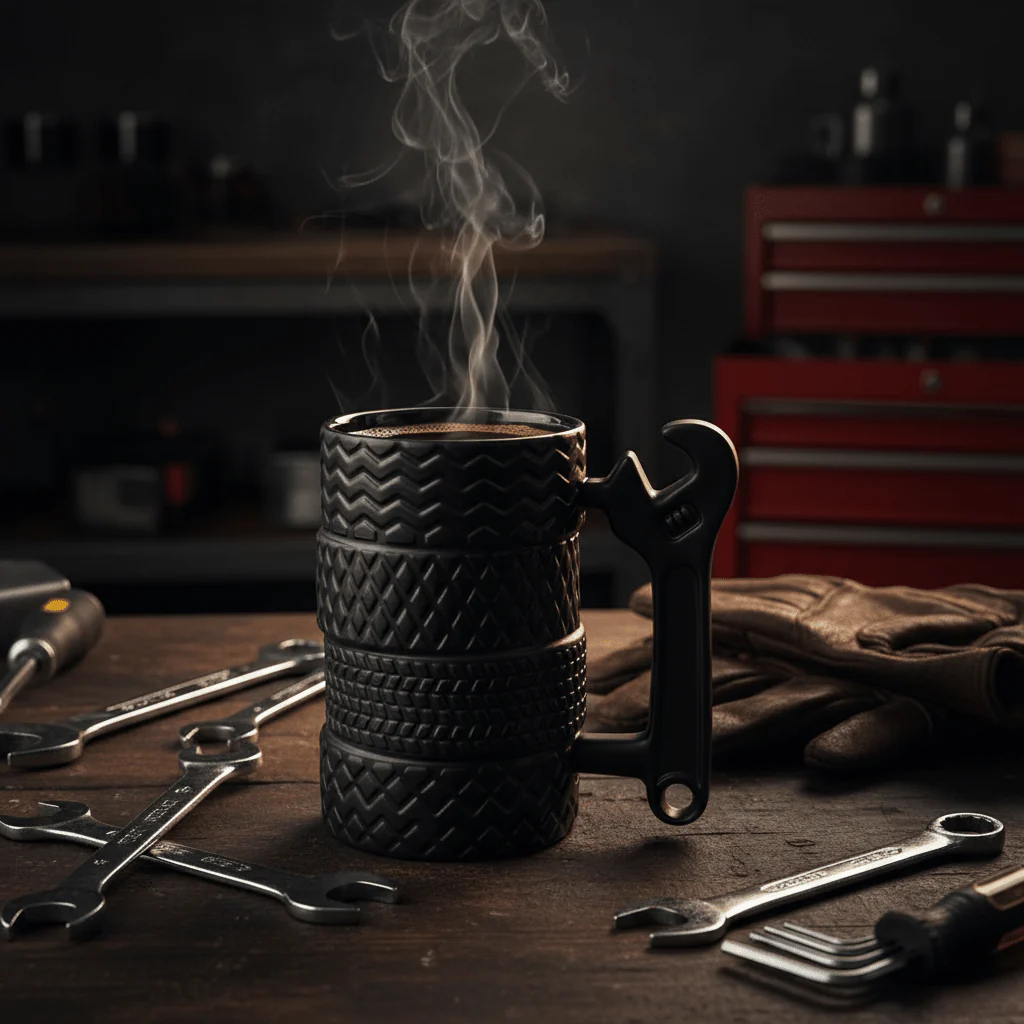 AKDC Tire & Wrench Ceramic Coffee Mug 400ml | Matte Black | Novelty Gift for Car Lovers & Mechanics - Image 2