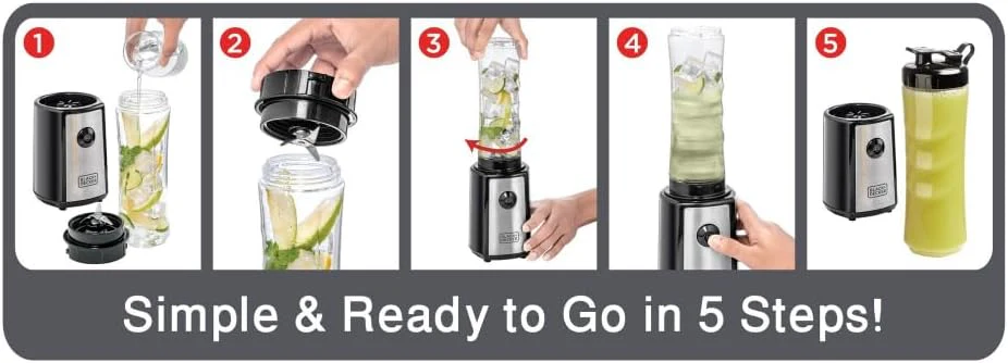 BLACK+DECKER 300W 16 Piece 4-in-1 Personal Compact Sports Blender/Smoothie Maker with Citrus Juicer & Grinder Mill SBX300BCG-B5 - Image 2