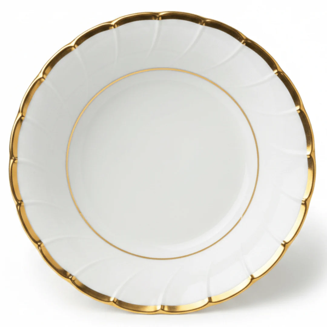 Yamatsu White Porcelain Soup Bowl with Gold Rim — 5 Inch | Premium Tableware