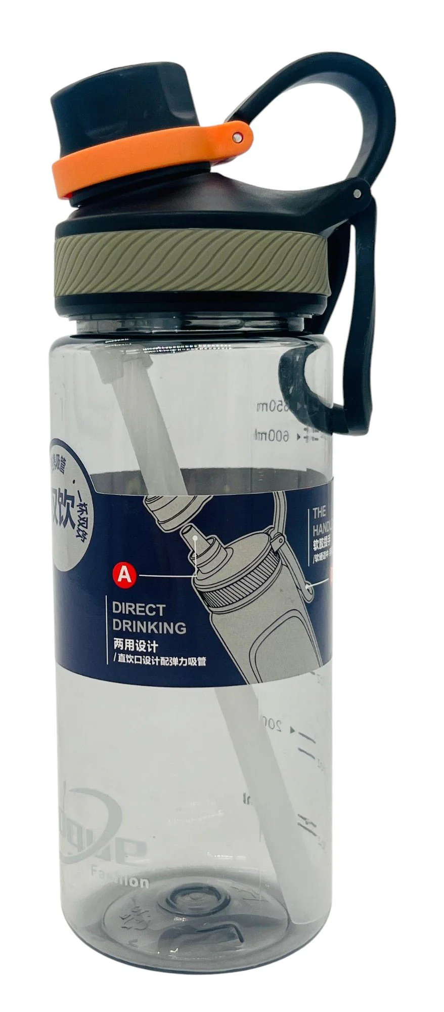 Yukang Transparent Plastic Water Bottle 650ml, Black
