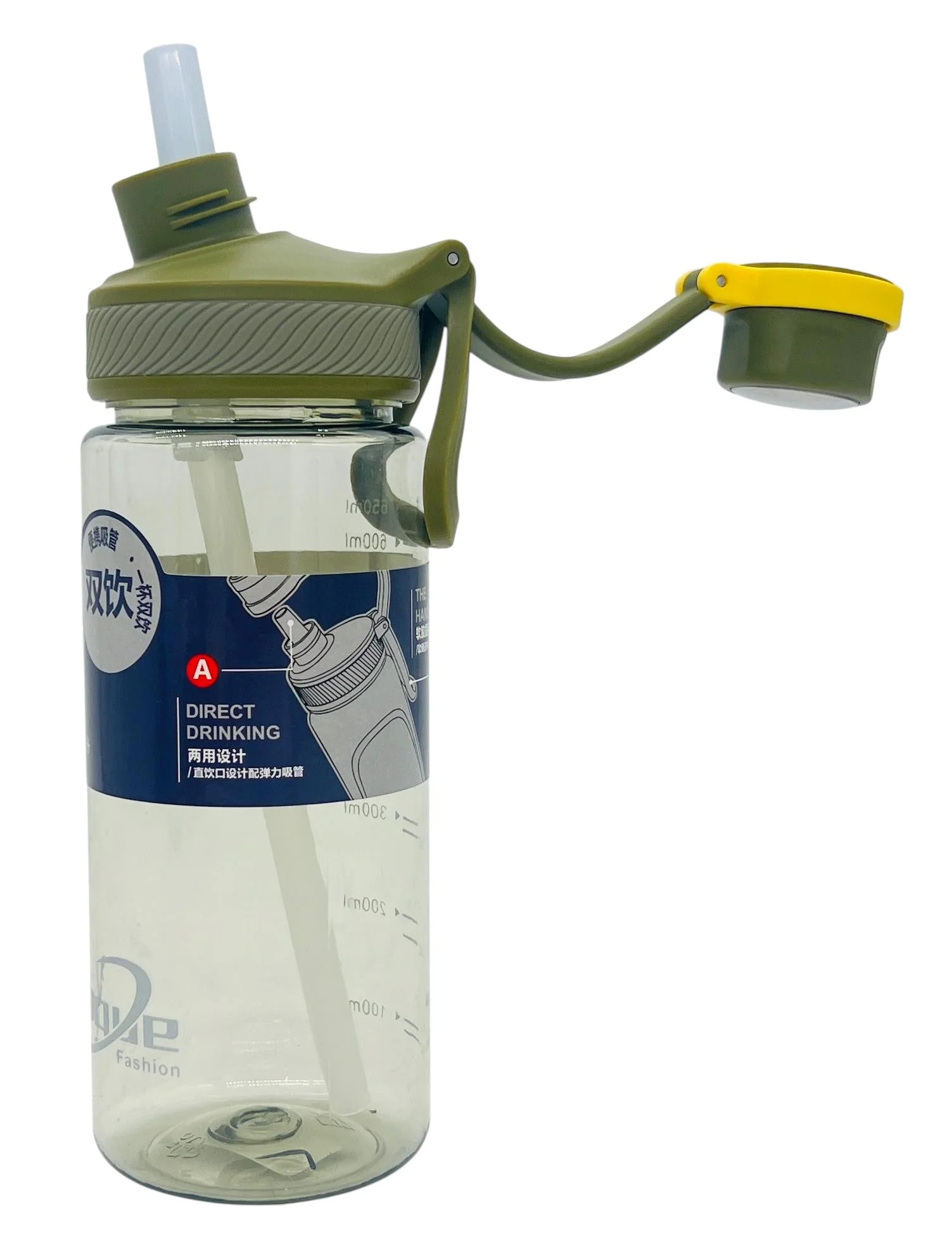 Yukang Transparent Plastic Water Bottle 650ml, Olive Green - Image 2