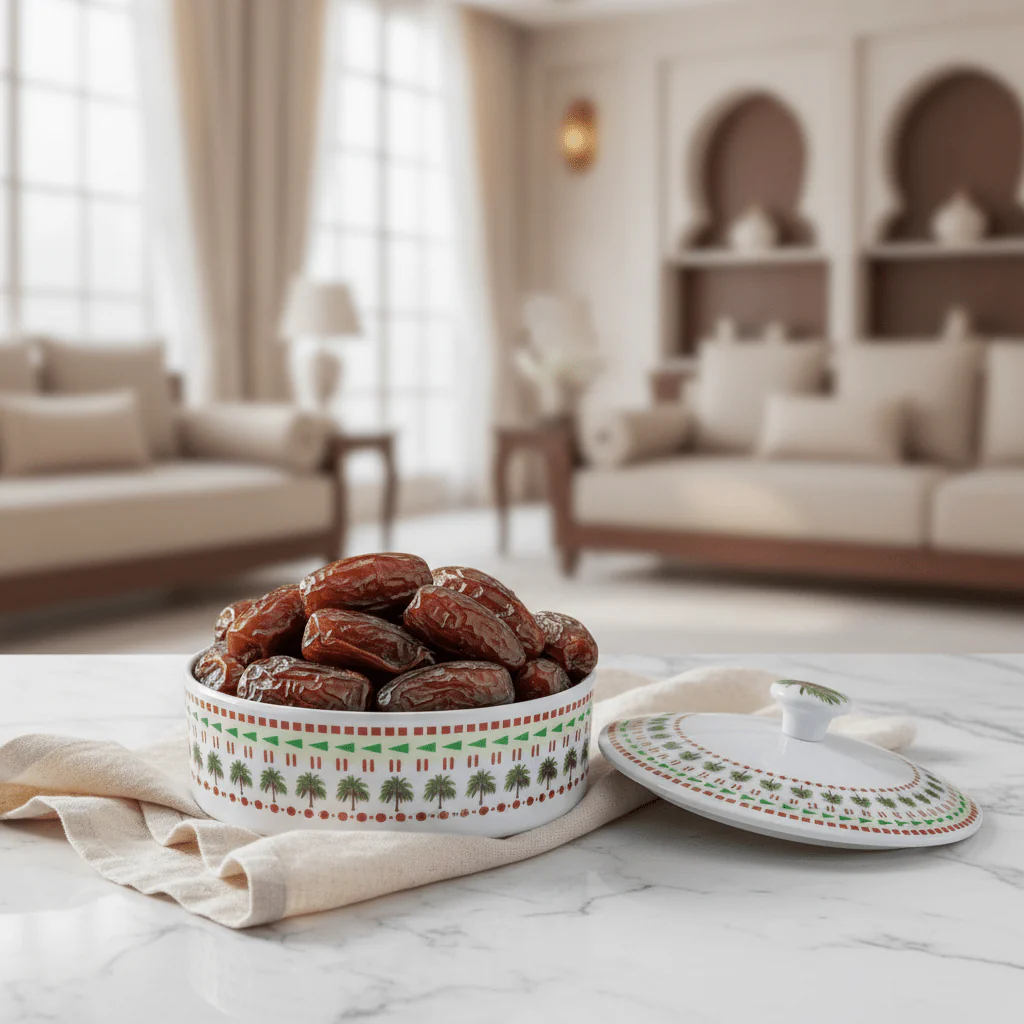 Yuniverse Melamine Round Dates Bowl with Lid | Palm Tree Design | 18×6 cm - Image 2