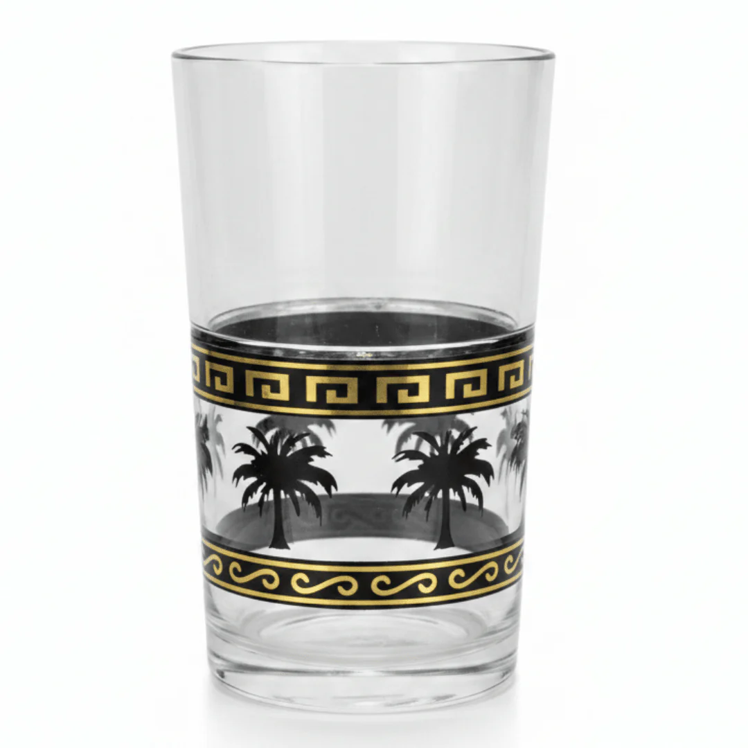 Yuniverse Palm Breeze Clear Acrylic Drinking Tumbler with Black Palm Tree Print Design – 13.5 cm