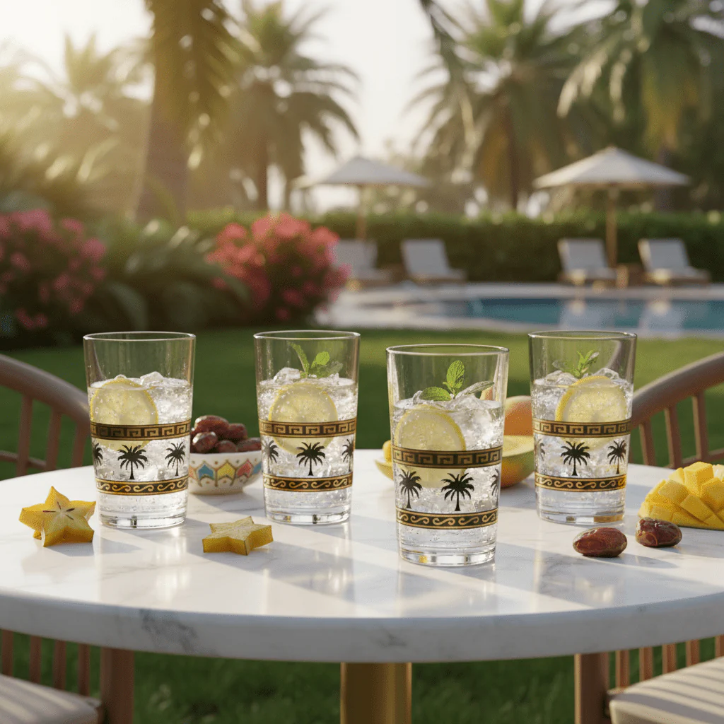 Yuniverse Palm Breeze Clear Acrylic Drinking Tumbler with Black Palm Tree Print Design – 13.5 cm - Image 4