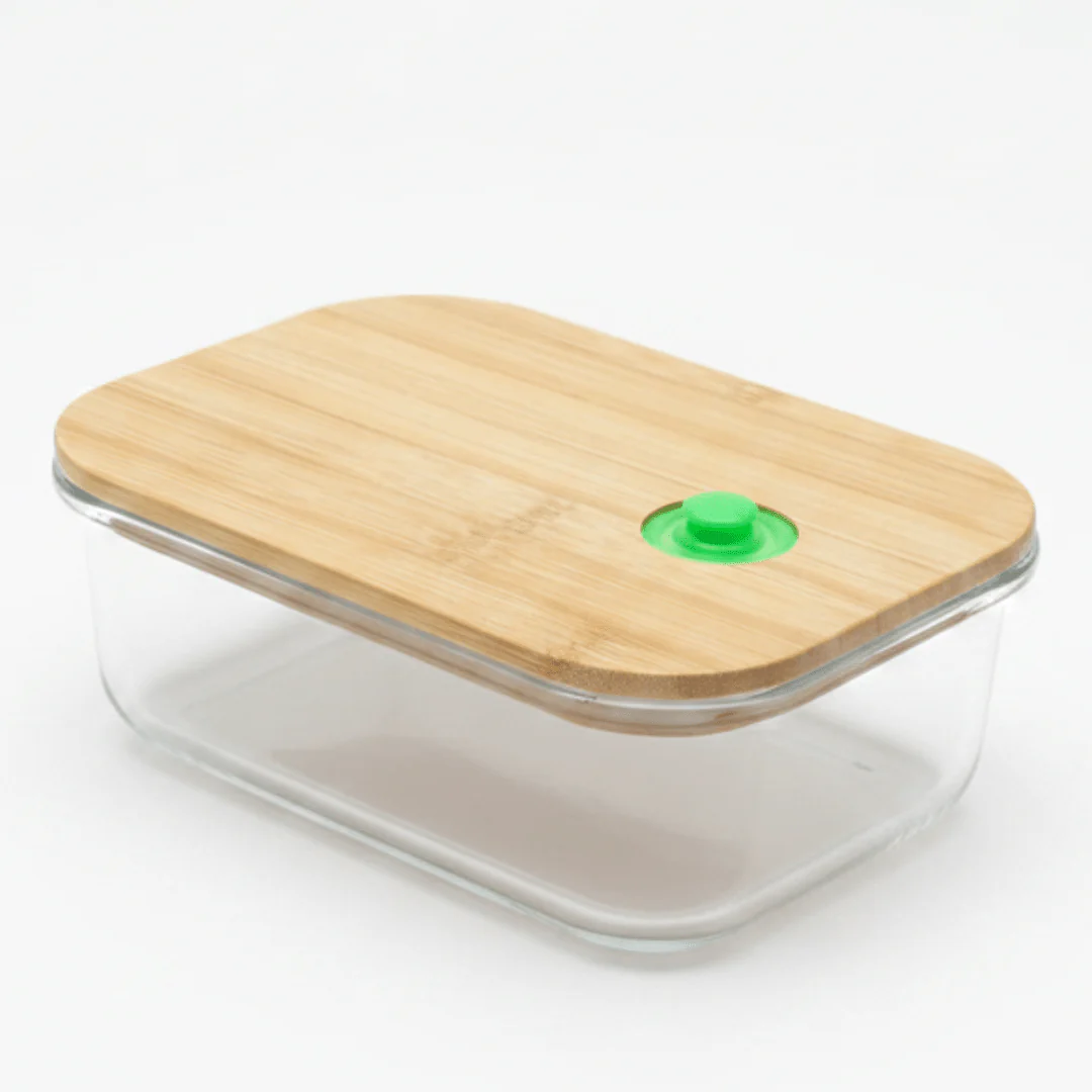 Yuniverse Rectangular Glass Food Storage Container with Natural Bamboo Lid – Eco-Friendly Design – 17 × 12 cm