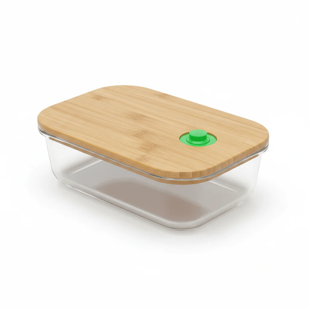 Yuniverse Rectangular Glass Food Storage Container with Natural Bamboo Lid – Eco-Friendly Design – 17 × 12 cm - Image 3