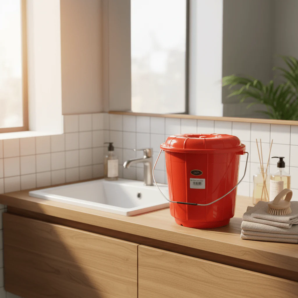 Zain Plastic Bucket with Lid – 5L – Red – Heavy Duty Large Bucket for Water Storage & Cleaning - Image 2
