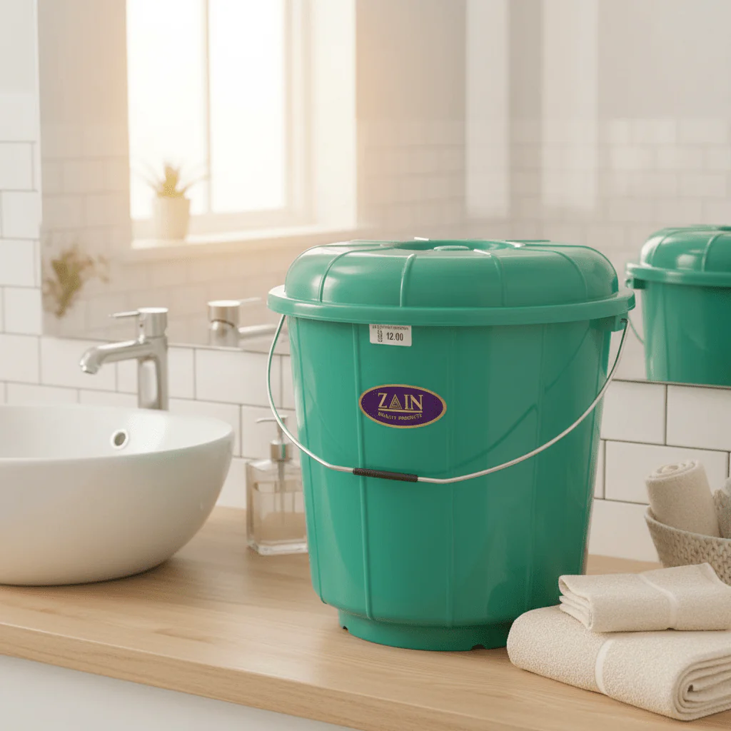 Zain Plastic Bucket with Lid – 22L – Green – Durable Large Bucket for Water Storage & Household Tasks - Image 2