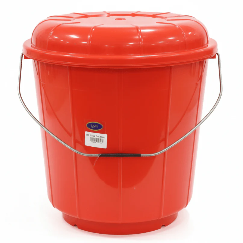 Zain Plastic Bucket with Lid – 22L – Red – High Capacity Plastic Bucket for Home, Bathroom & Utility
