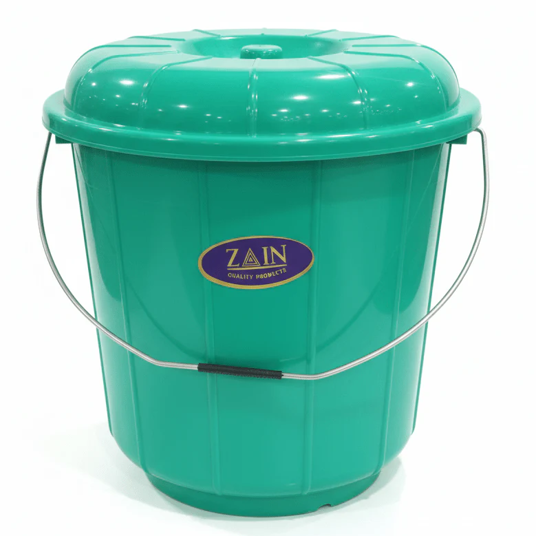 Zain Plastic Bucket with Lid – 18Ltr – Green – Multipurpose Plastic Bucket for Cleaning, Washing & Storage