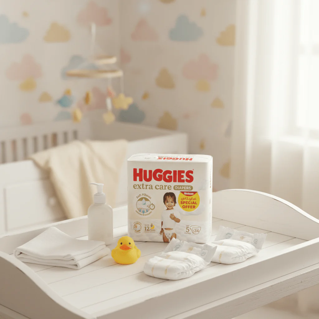 Huggies Extra Care Diapers | Size 5 (12–22 kg) | 34 Pcs | Soft Pillows Technology | Up to 12 Hours Overnight Protection - Image 2