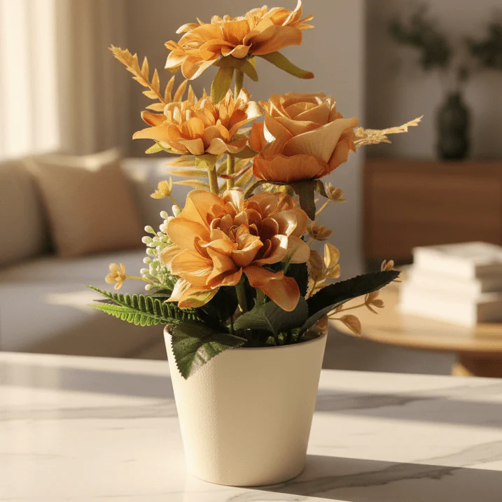 Zeem Artificial Brown Floral Arrangement with Brown Paper Pot – 28 × 9 cm Rustic Decorative Indoor Plant - Image 3