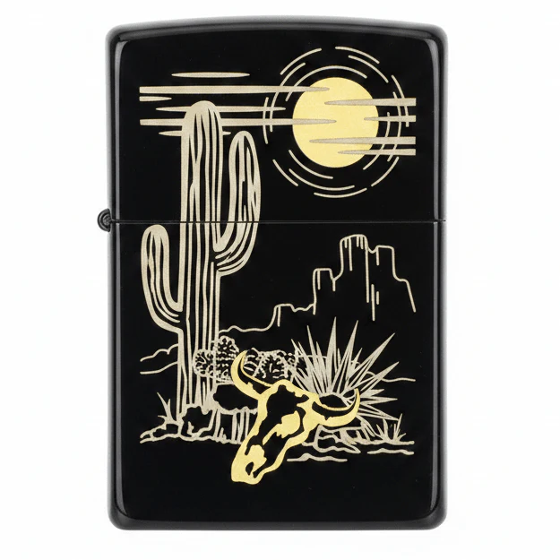 Zippo Black Flip Top Refillable Metal Lighter Western Style Artwork Windproof Durable 6×4 cm