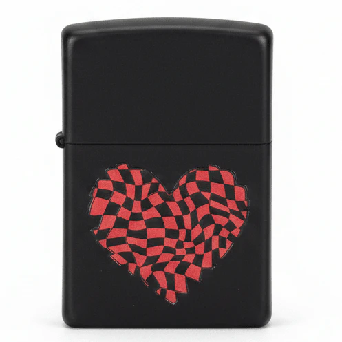 Zippo Black Metal Flip-Top Lighter with Red Heart Love Symbol Design, Refillable (6×4 cm)