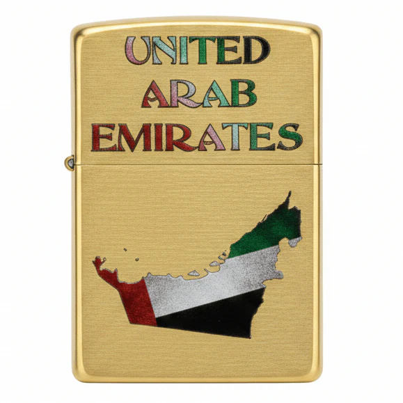 Zippo Gold Flip Top Refillable Metal Lighter UAE Map Artwork Windproof Premium Finish 6×4 cm