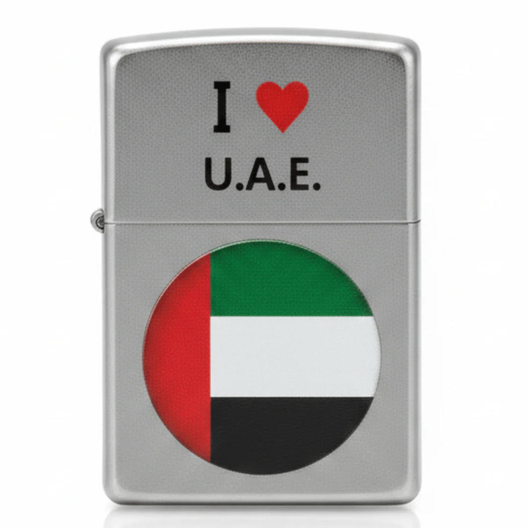 Zippo Silver Flip Top Refillable Metal Lighter I Love UAE Design Windproof Pocket Size 6×4 cm