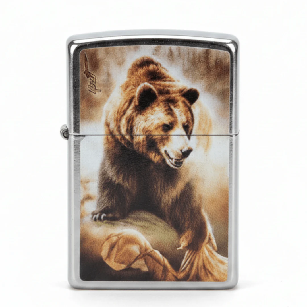 Zippo Silver Flip Top Refillable Metal Lighter Mazzi Bear Artwork Windproof Pocket Lighter 6×4 cm