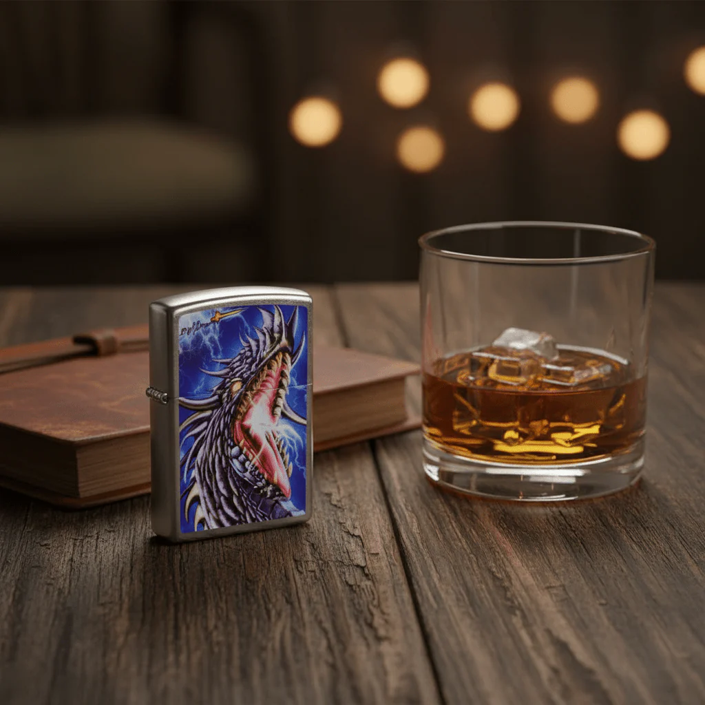 Zippo Silver Flip Top Refillable Metal Lighter Mazzi Dragon Design Windproof Durable Build 6×4 cm - Image 2