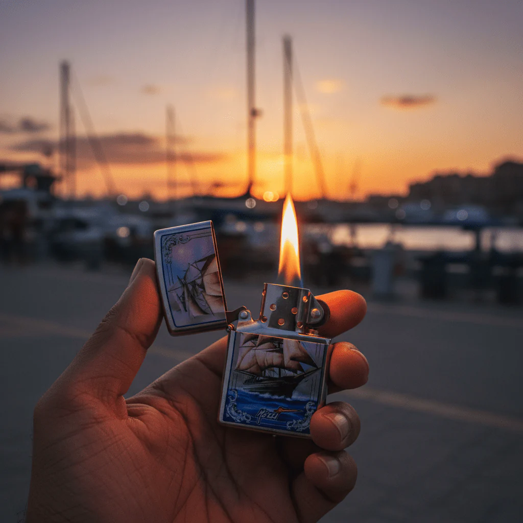 Zippo Silver Flip Top Refillable Metal Lighter Mazzi Tall Ship Artwork Windproof 6×4 cm - Image 4