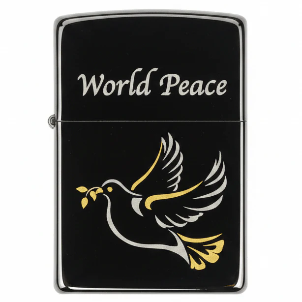 Zippo Silver Flip Top Refillable Metal Lighter World Peace Text Design Giftable 6×4 cm