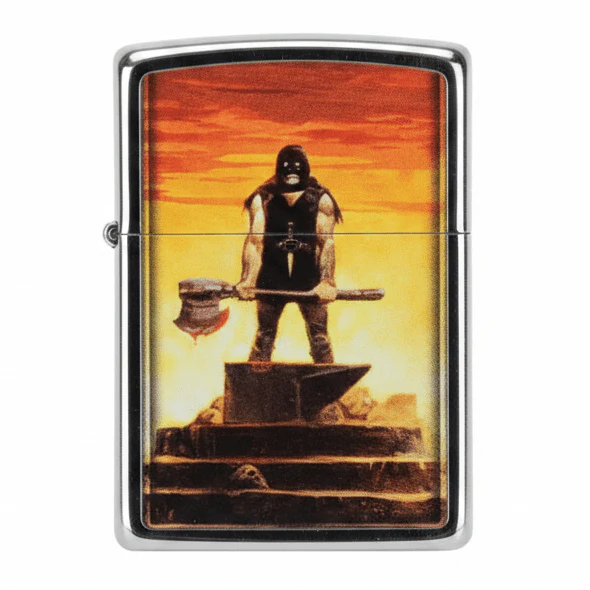 Zippo Silver Metal Lighter with Frank Frazetta “The Execution” Artwork, Flip-Top Refillable (6×4 cm)