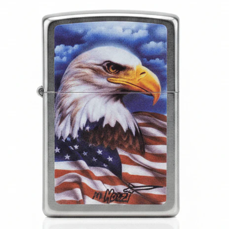 Zippo Silver Metal Lighter with Mazzi Freedom Watch Artistic Design, Flip-Top Refillable (6×4 cm)